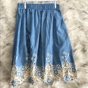 Blue Skirt with Embroidery